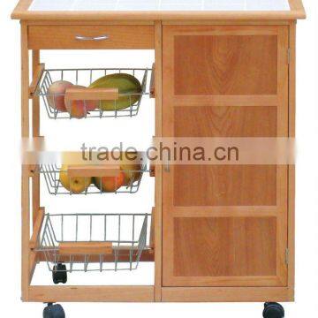 Wood Tile Top Kitchen Trolley