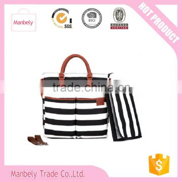 Black and White Stripe Designer Cotton Canvas Diaper Bag