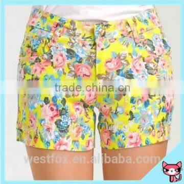 Bright Color Flowers Printed Ladies Hot Shorts Jeans Shorts Factory