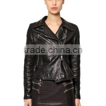 Chroco Print Women Leather Jacket BIKER