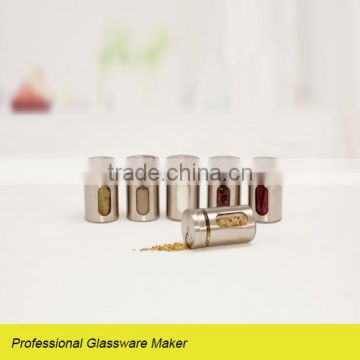 durable 6pcs stainless steel covered glass spice jar