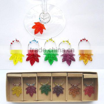 2016 Set of 6 leaf Wine Glass Charms