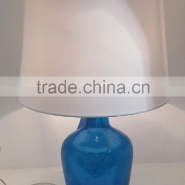 Estonia modern simple style sky blue home decor glass lamp with white cylinder fabric lamp shade for bedside decor
