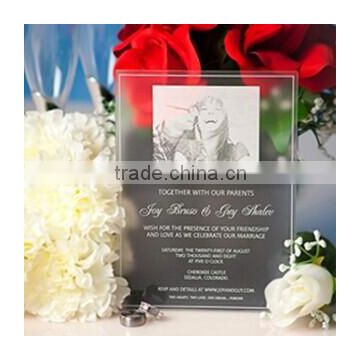 Frosted Acrylic with white text and photo Unique customized plexiglass wedding invitations/acrylic invitation