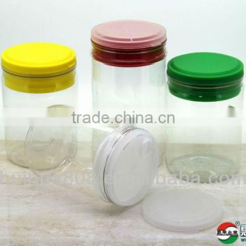 Transparent nut PET can, round candy jar , plastic PET easy open can