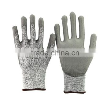 NMSAFETY 13 gauge nylon and HPPE liner coated pu cut resistant gloves