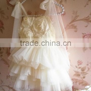 White party dress little girl ruffle children lace fabric wedding dresses baby gown flower girl dresses