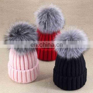 Racoon Fur Ball Beanie Hat