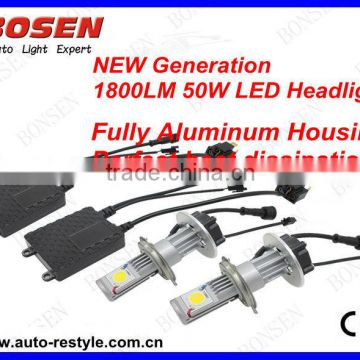 LED head lamp 50w cree 1800lm H4 high/low beam fully aliminum housing perfect heat dissipation