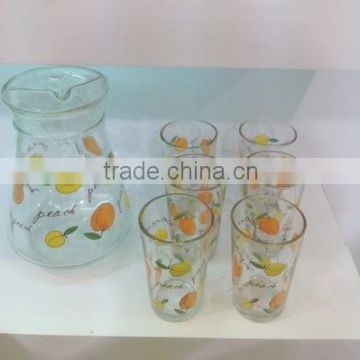 glass water jug set,,water glass set, glass jug with lid,glass jug set,7pcs glass water set