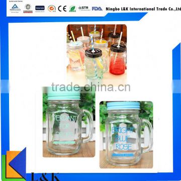 personalized design custom mason glass jar mug with lid/hot new tube cup/clear glass mug with handle