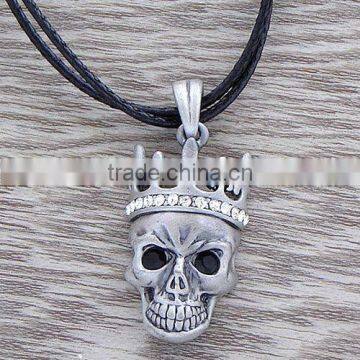 Cool skull necklace,Fashion diamond necklace,Black cord necklace