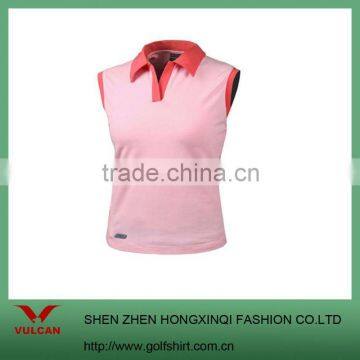 Pink Slim Fit Ladies Sleeveless Collared Tank Tops