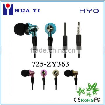 electroplate earbud wired plastic handsfree earphone with microphone