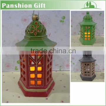 Palace shape pieced ceramic candle lantern