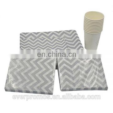 Custom Printed Disposable Wholesale Gray Ripple Party Paper Sets Birthday Paper Plate Supplier