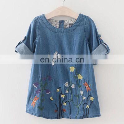 Girls Denim Dress Children Clothing Casual Style Girls Clothes Butterfly Embroidery Dress Kids Clothes