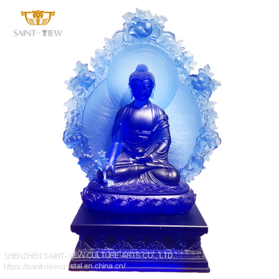 Large Custom Engineering Crystal Glass Consecrate Buddhism Temple Decor Gilding Buddha Statue Sculpture