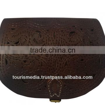 Wholesale handmade perforated and embossed moroccan leather satchel dak brown chocolate leather Satchel