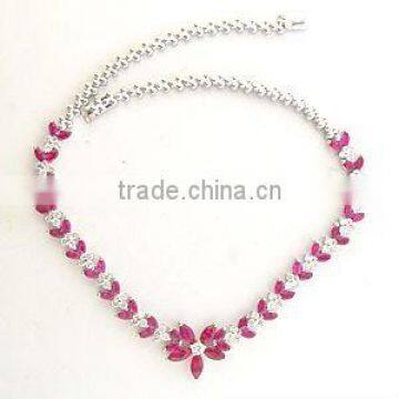 925 sliver rhodium ruby flower necklaces