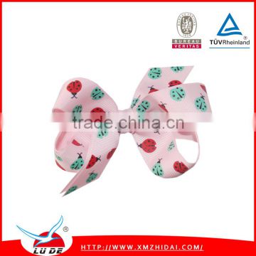 2015 Cute pink ladybug printing hair bow custom cartoon printing ribbon baby headband bulk