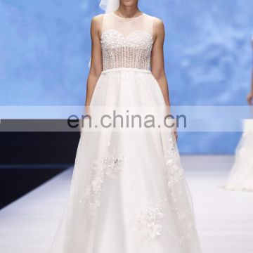 2017 P0002 White color strapless net fabric beaded grace wedding dresses P0017
