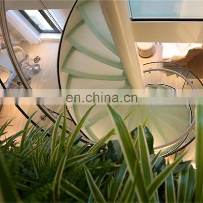 Modern indoor steel decorative spiral curved glass staircase foshan factory