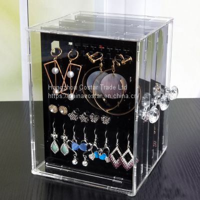 Acrylic Jewelry Storage Box Earring Display Stand Organizer Holder with 3 Vertical Drawer