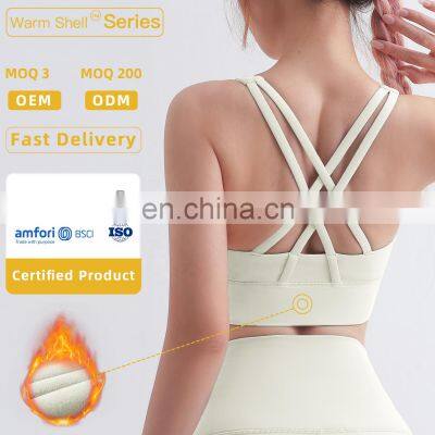 Hot Sales Warm Fleece U Neck Backless Women Sports Bras Gym Sweat Wicking Fitness Tops