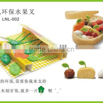 Cartoon design eco-friendly green ABS fruit fork set for kids