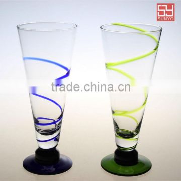 China Lead free Crystal blue and green Wrapping wire Coupe Champagne Glass