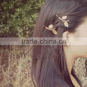 Yiwu factory gold leaf shape hair clip,fashion girls hair clip