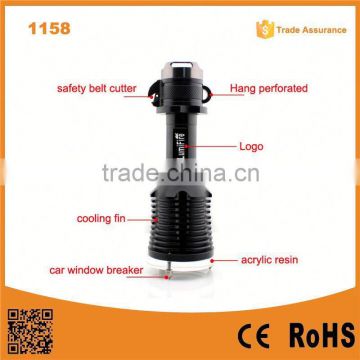 1158 New design!! XM-L T6 LED Ultra Power Aluminum Torch light rechargeable led with emergency hammer