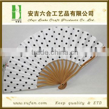 black and white New Hand Made Curve Ribs Cloth Bamboo Fan