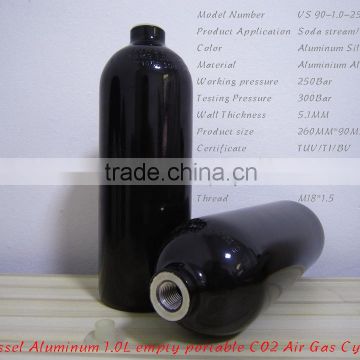 1.0L Aluminum Seamless refillable empty portable CO2 Air Gas Cylinder and tank for Soda stream and Paintball