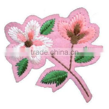 Sew on pink flower embroidery patch / garment accessory