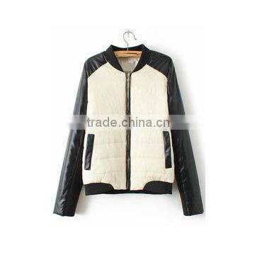 Black Apricot Contrast PU Leather Pockets Coat