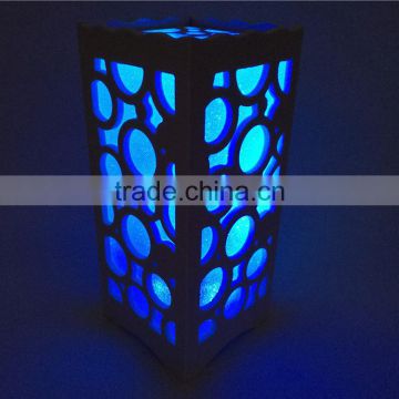Wholesale Cuboid Hollow Out Multi-Color Light LED PVC Wood Plastic Table Light Use Battery For Bedroom Decorating