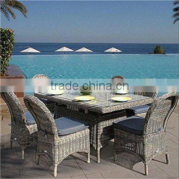 2017 Sigma UV resistant all weather cream-colored rattan rectangular glass top monaco dining table