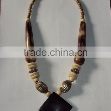 Bone & Wood Necklace,Designer Necklace,Handmade Necklace