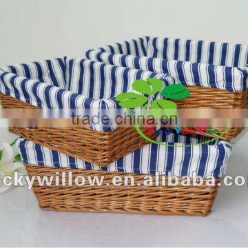3 /s rectangle willow storge basket with liners wholesale
