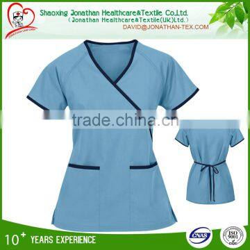 contrast trim neckline and waist string nurse scrub female gender