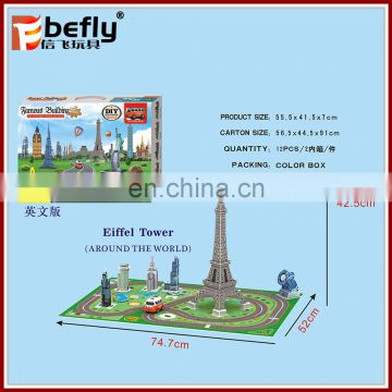 Kids toy diy Eiffel Tower 3d world building puzzle with electric car