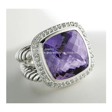Inspired DY Sterling Silver 14mm Amethyst Albion Ring for Women