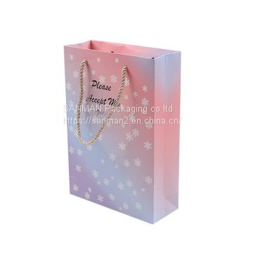 Paper shopping mini pink gift bag custom logo