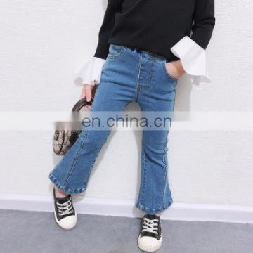 2020 autumn and winter new girls Korean version of flared pants fashion stitching mid-waist jeans baby wild long pants