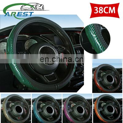 38cm Four Seasons Universal Sport Style Durable In Use Carbon Fiber Scale Steering Wheel Cover Car Accessories for Toyota VW KIA