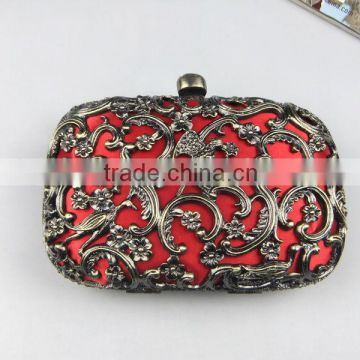 NEW Chinese Style Antique Brass Decorative Pattern Metal Clutch Evening Bags With Chain