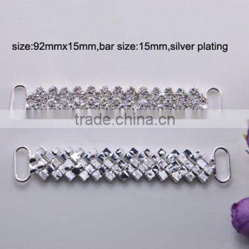 (M0902) 92mmx15mm,15mm bar, rhinestone connector for hair jewelry,silver plating