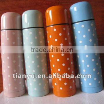 Popular type color coating stainless steel vacuum flask 500ml with white dot printing